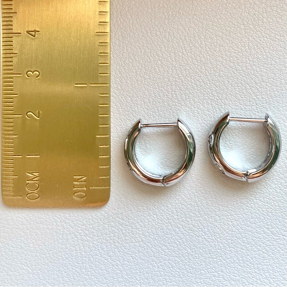 Silver Hoop Earrings with Green and Clear Gem Accents - Picture 3 of 3